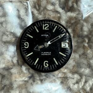 Vintage Arnex Diver Watch Dial And Movement Black 17 Jewels Incabloc France Date